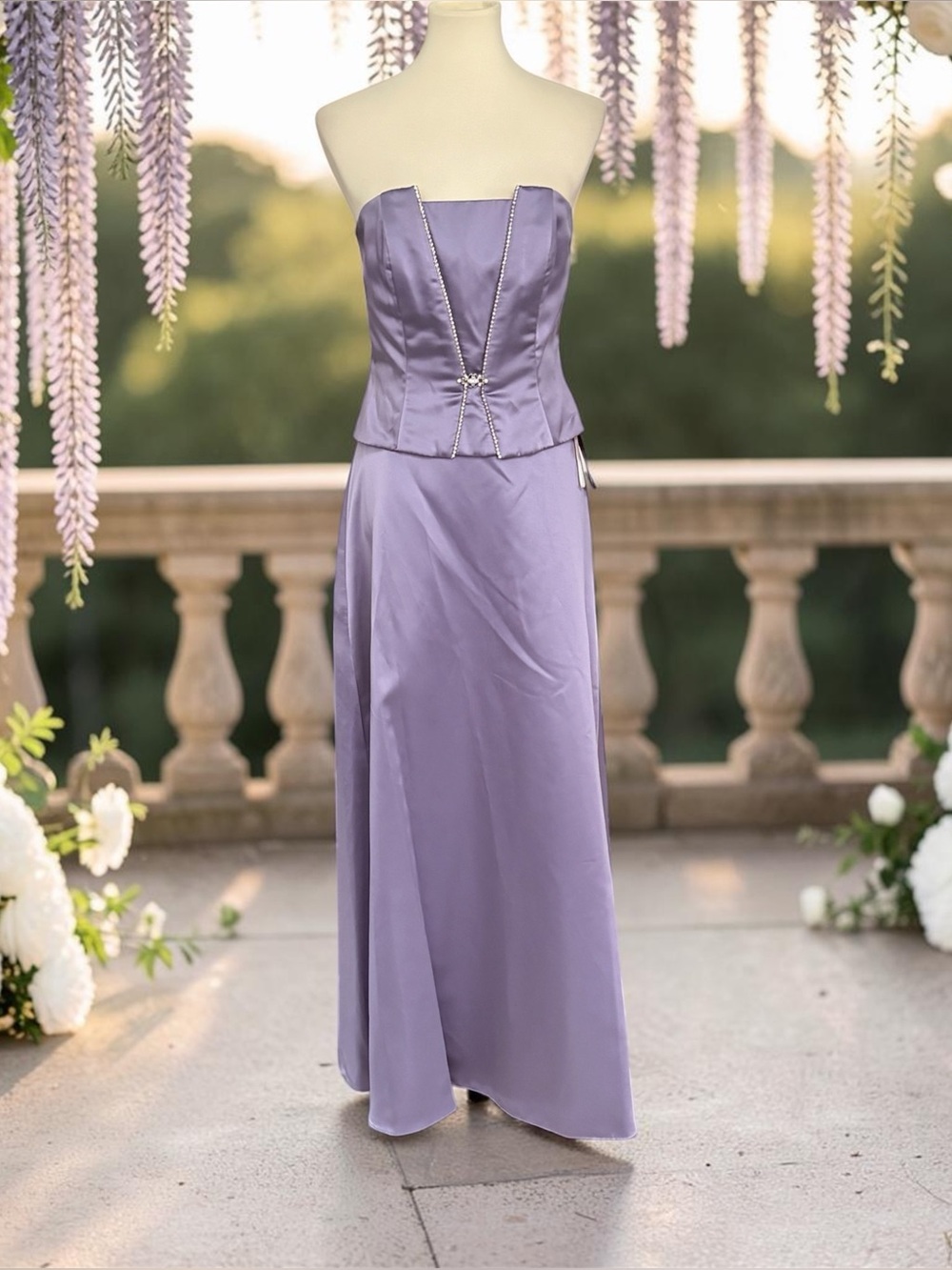 Strapless Lavender Evening Dress with Beaded Detail